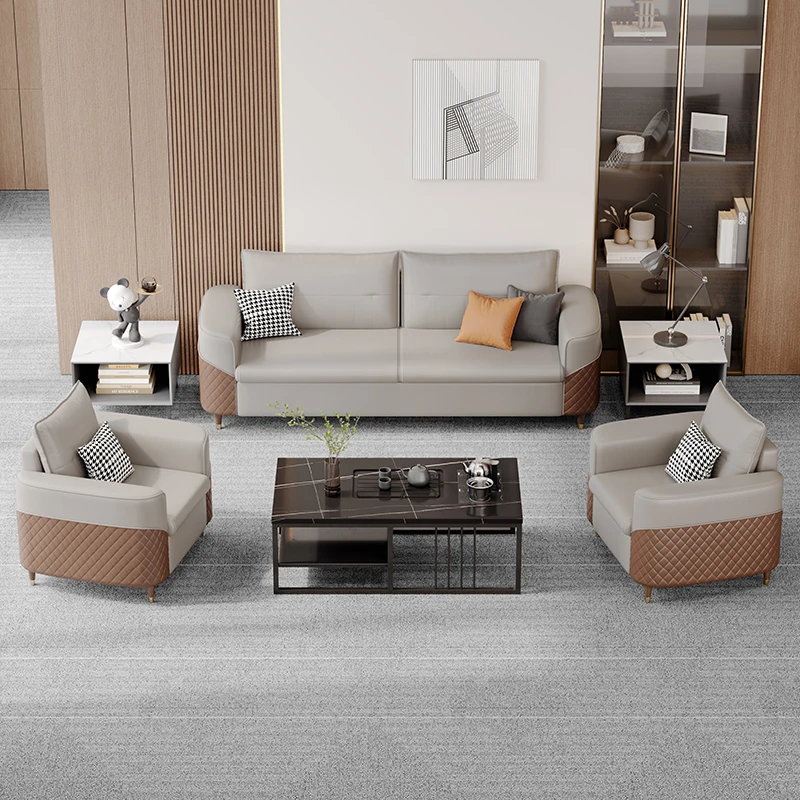 

Luxury Boss Office Sofa Set Customer Reception Modern Leather Sofa with Coffee Table Furniture