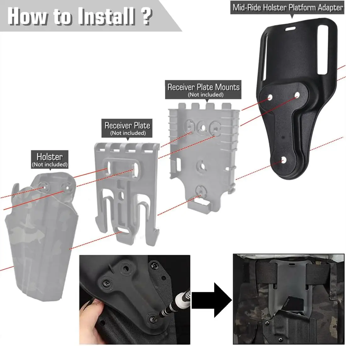 Mid-Ride UBL Universal Belt Loop Adapter Fits 3-Hole Pattern Holsters Mid Ride 2