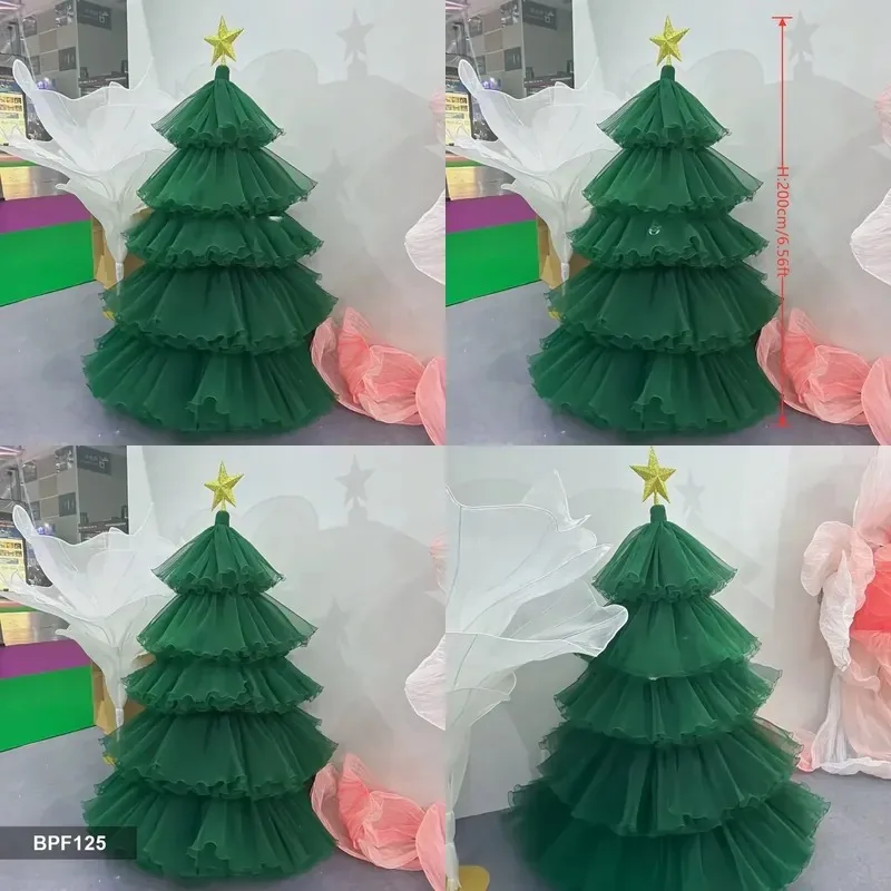 Custom Green Tulle Christmas Tree Ornament 200cm Large Handmade Organza Mesh Xmas Tree for Mall Window Party Home Decoration