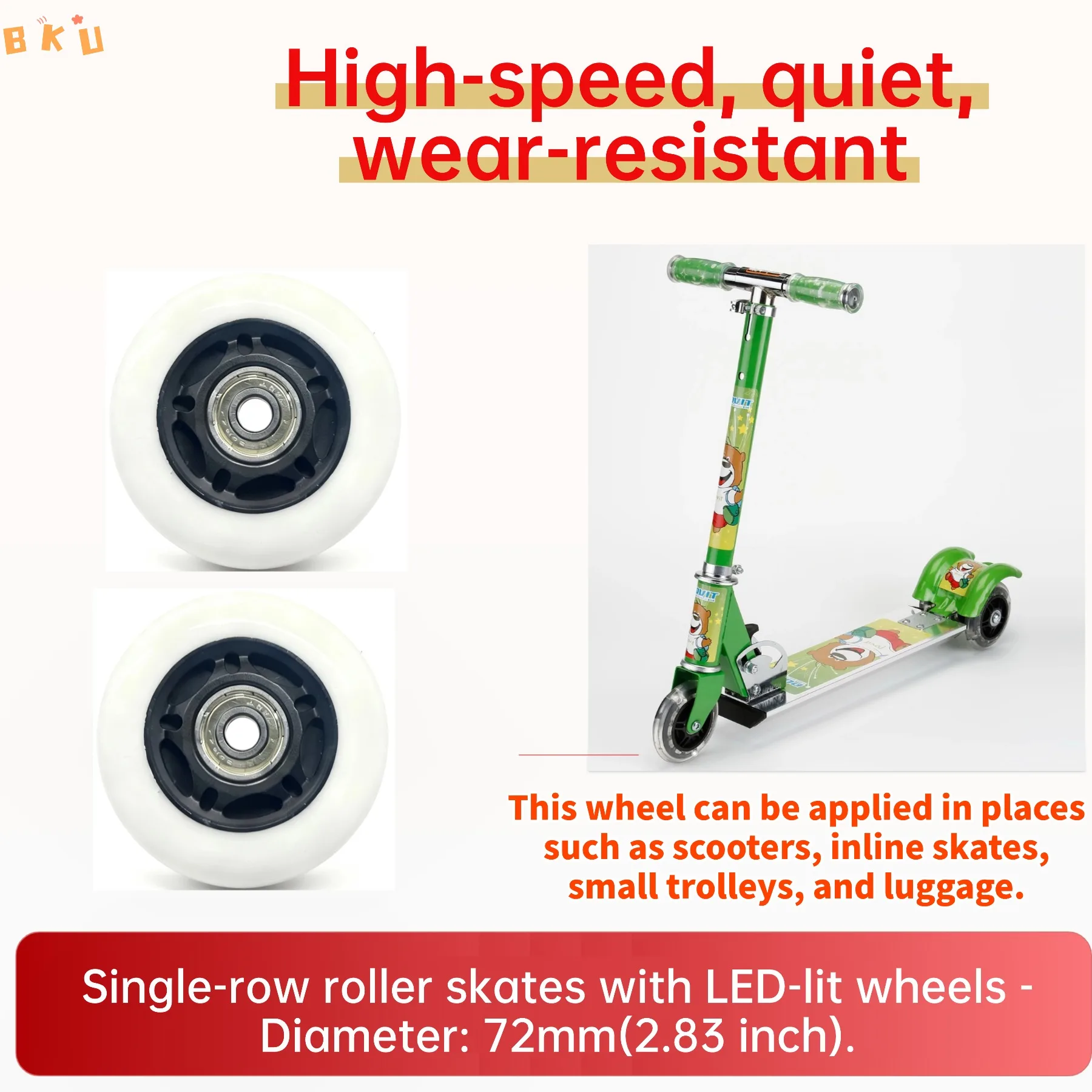 عجلات مضيئة بإضاءة LED مكونة من قطعتين 72 مم من عجلات التزلج المتوهجة PU مع محامل ABEC-7 للزلاجات المضمنة والدراجات البخارية والأمتعة - خيار 6 ألوان