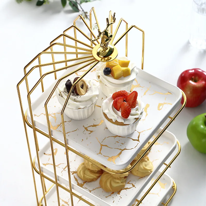 Factory Direct 2026 Hotel Creative Dim Sum Dessert Desk Front Desk Plate Afternoon Tea Three-layer Dim Sum Display Rack Fruit Pl
