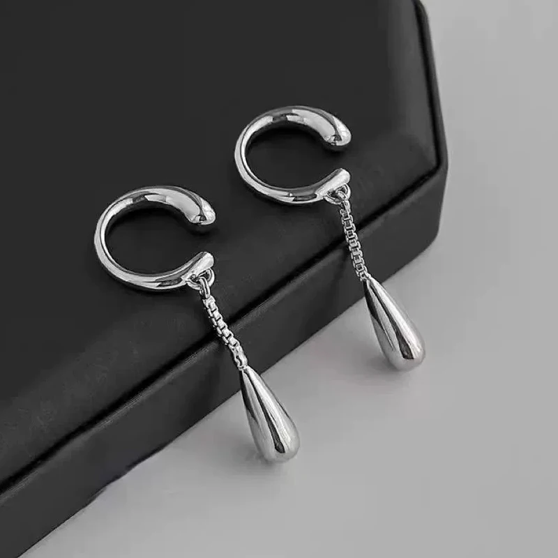1pc Metal Ear Clips for Women Goth Punk Water Droplet Pendant C Shaped Ear Bone Clip Fashion Non-Piercing Earrings Jewelry