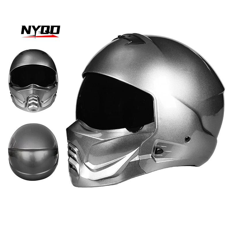 Vintage Scorpion Style Motorcycle Helmet, Full & Half Combined Helmet, Four Seasons Winter Helmet for Men Women Motorbike