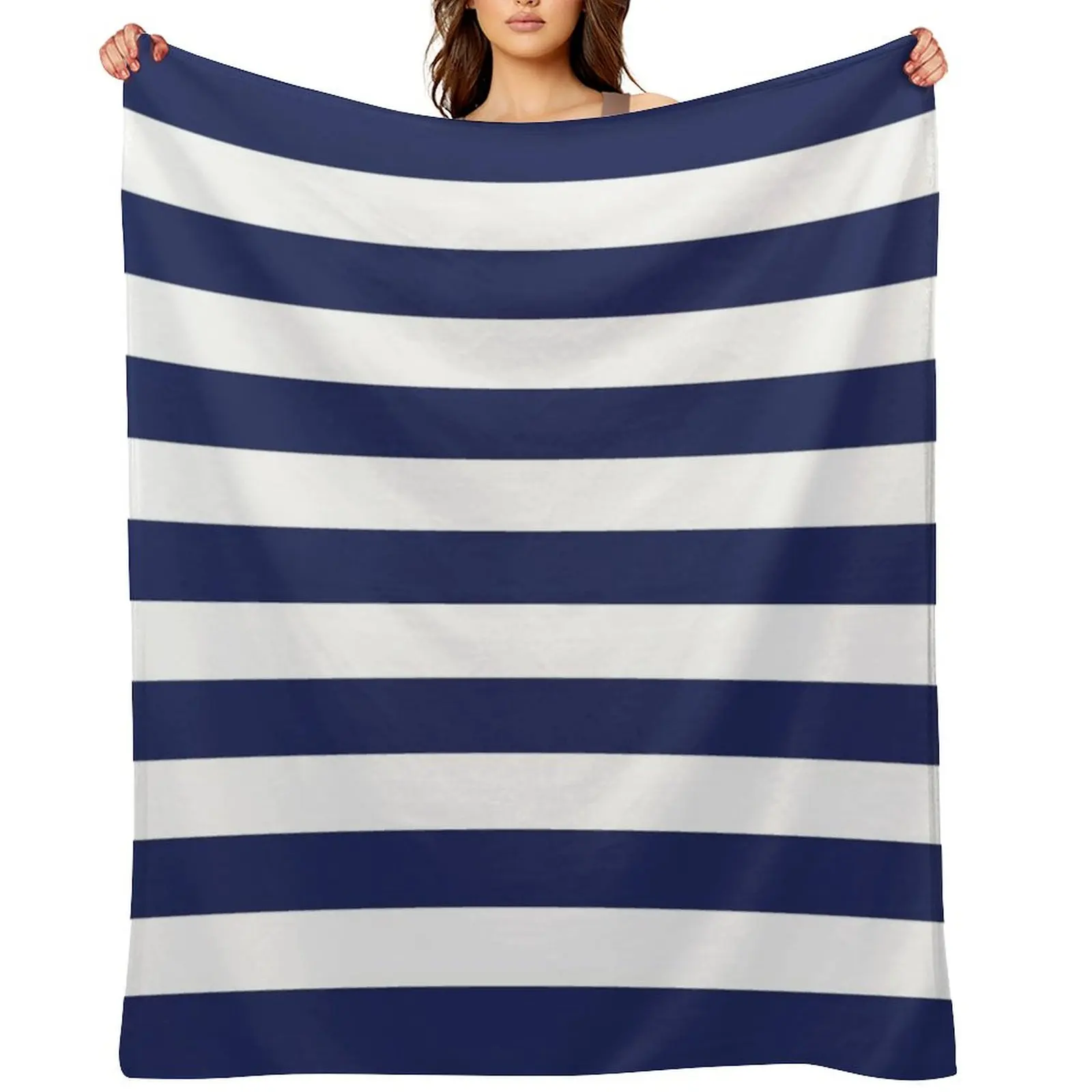

Navy Blue and White Stripes Throw Blanket Nap heavy to sleep Custom Sleeping Bag Blankets