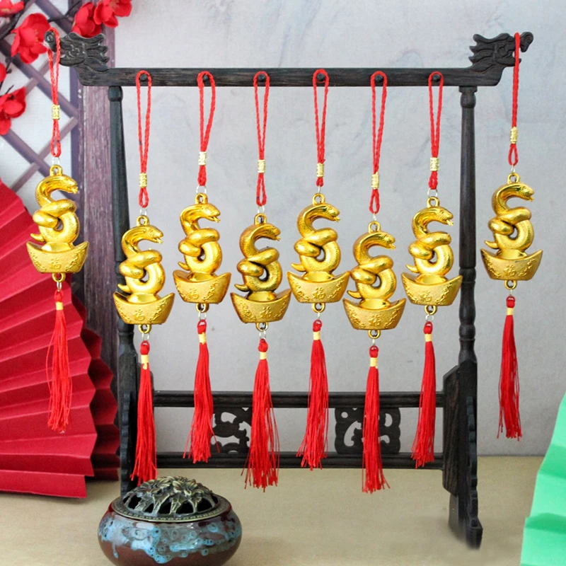 1Pc New Year Home Car Hanging Ornaments 2025 Year Of The Snake Gold-Plated Plastic Zodiac Snake Yuanbao Fortune Pendant