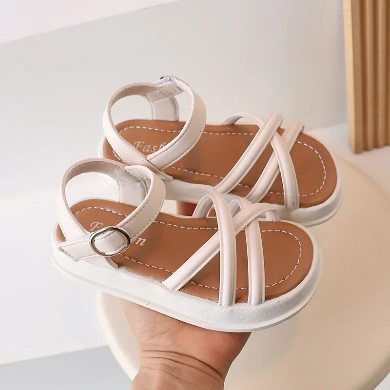 Girls’ Chic Roman Sandals 2024 Summer New Fashion Children‘s ’Soft Sole Anti Slip Fairy Beach Sandals Wear-resistant Dirt-proof