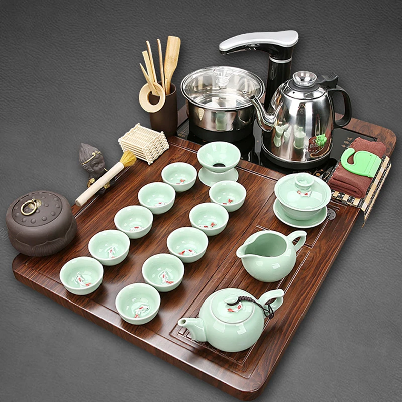 

Yixing Kung Fu Puer Tea Set Ceremony Drinkware Dining Chinese Luxury Porcelain Teaware Sets Complete Tasse Kitchen Accessories