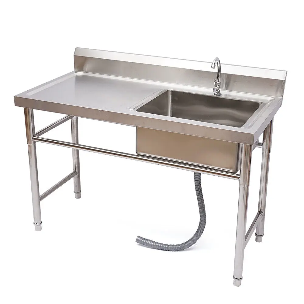 Commercial Kitchen Sink Prep Table W/ Faucet Stainless Steel Single Compartment