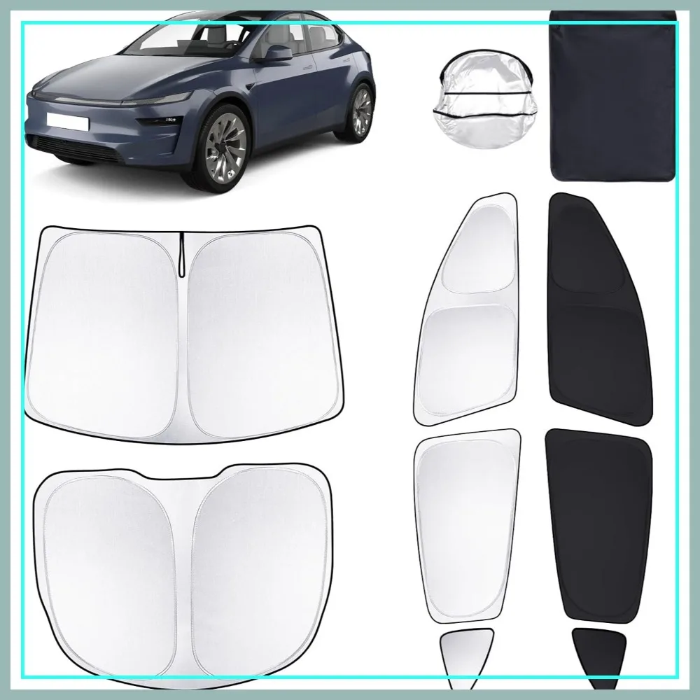 8pcs Car Window Shades for Tesla Model Y 2020-2024, Windshield Side Rear Sunshade, UV Blocking, Privacy Blackout for Camping
