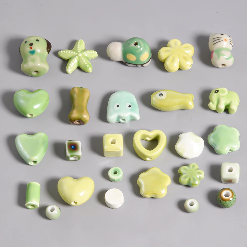 

12pcs/Lot Ceramic Hole 2mm Round Bead Starfish Elephant Heart-Shaped Kt Cat Jewelry Making Wide Spacing Beads Diy Craft Material