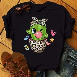 New Women's T-shirt Cute Leopard Cactus Print Top Women's T-shirt Casual O-neck Short Sleeve Streetwear Female Top T-shirt