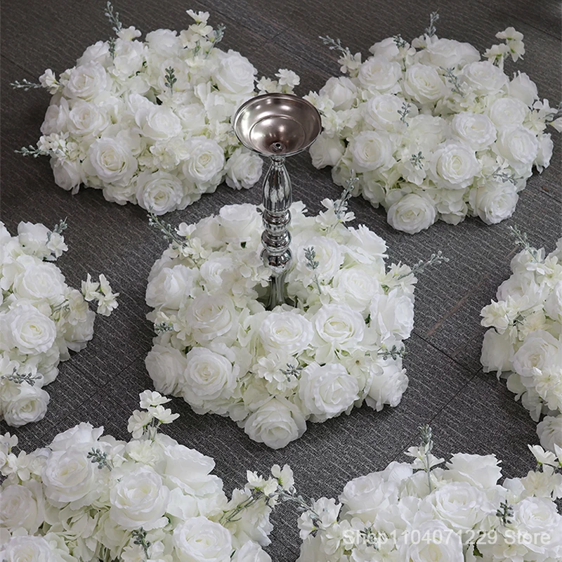 Centro de mesa de boda, candelabro decorativo, guirnalda de flores, corona, arreglo Floral de rosa blanca, accesorio para fiesta y evento de Navidad