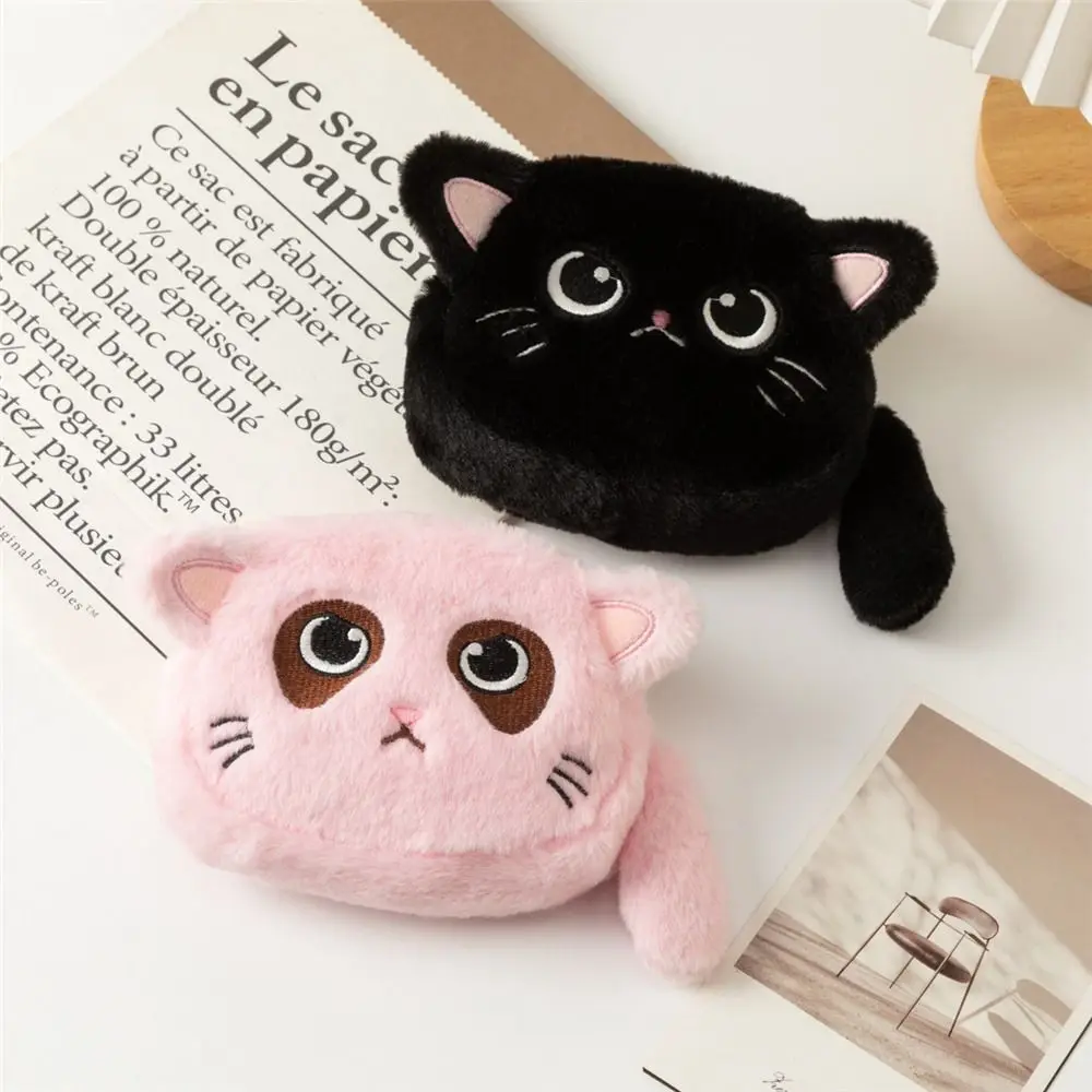 Gift Cat Shape Coin Purse Zipper Closure Soft Earphone Keychain Bag Portable Mini Makeup Organizer for