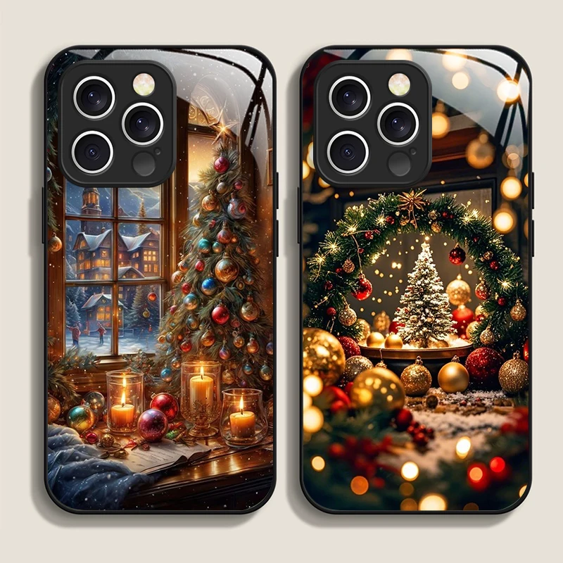 Christmas Tree Gift Snowy Town Scenery Creative Phone Case for iPhone 17 16 Pro Max 15 14 13 12 Mini 11 Pro XS XR 7 8 Plus Cover
