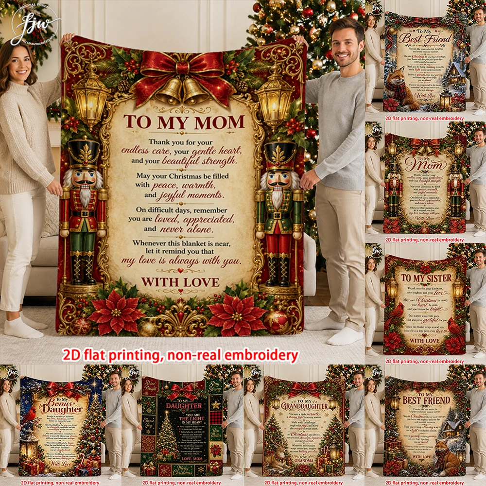 1pc Vintage Christmas Nutcracker Custom Family Blanket, Personalized Throw Gift for Mom Friend Daughter Sister Granddaughter