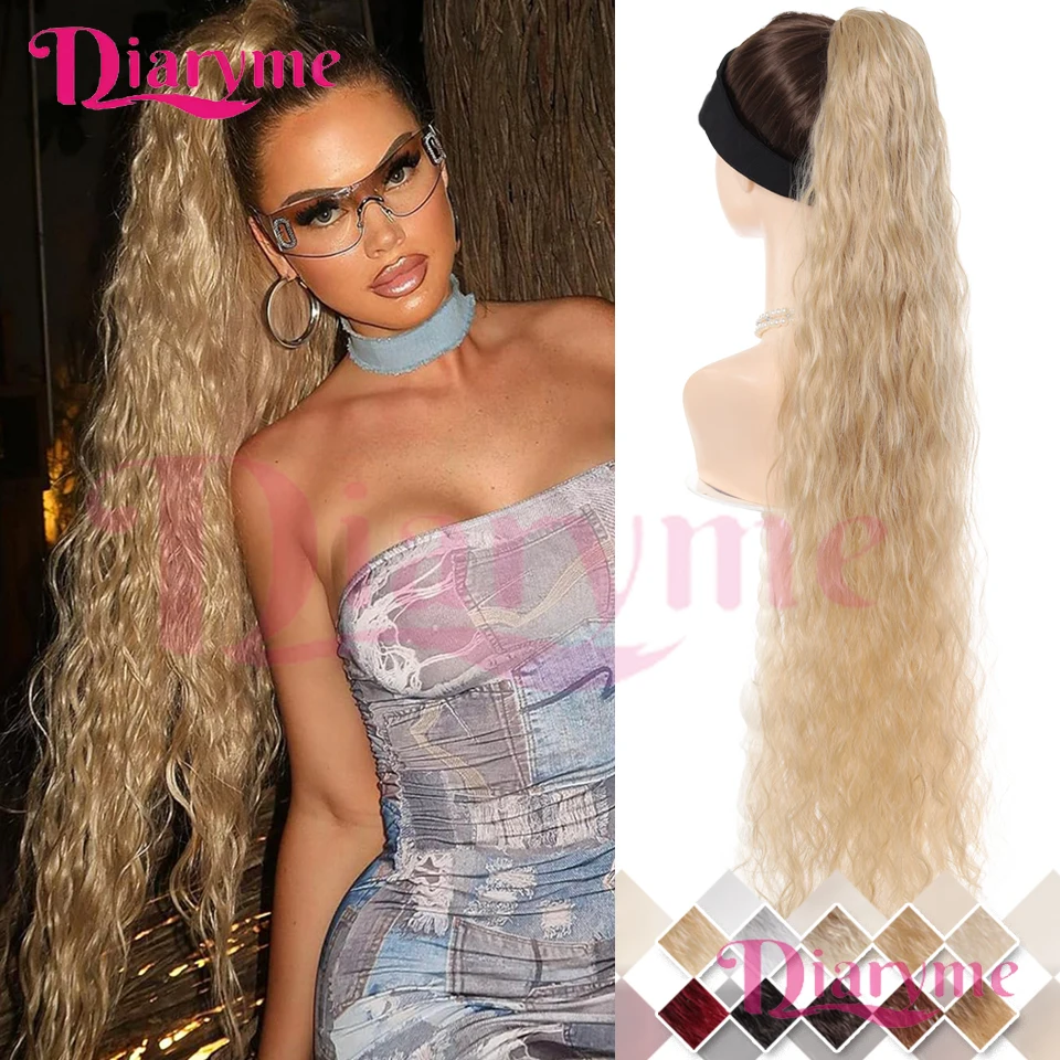 Perruque synthétique de 90 CM avec cordon de serrage, longue et ondulée, queue de cheval bouclée, adaptée aux dames principiantes à porter dans les Festivals quotidiens