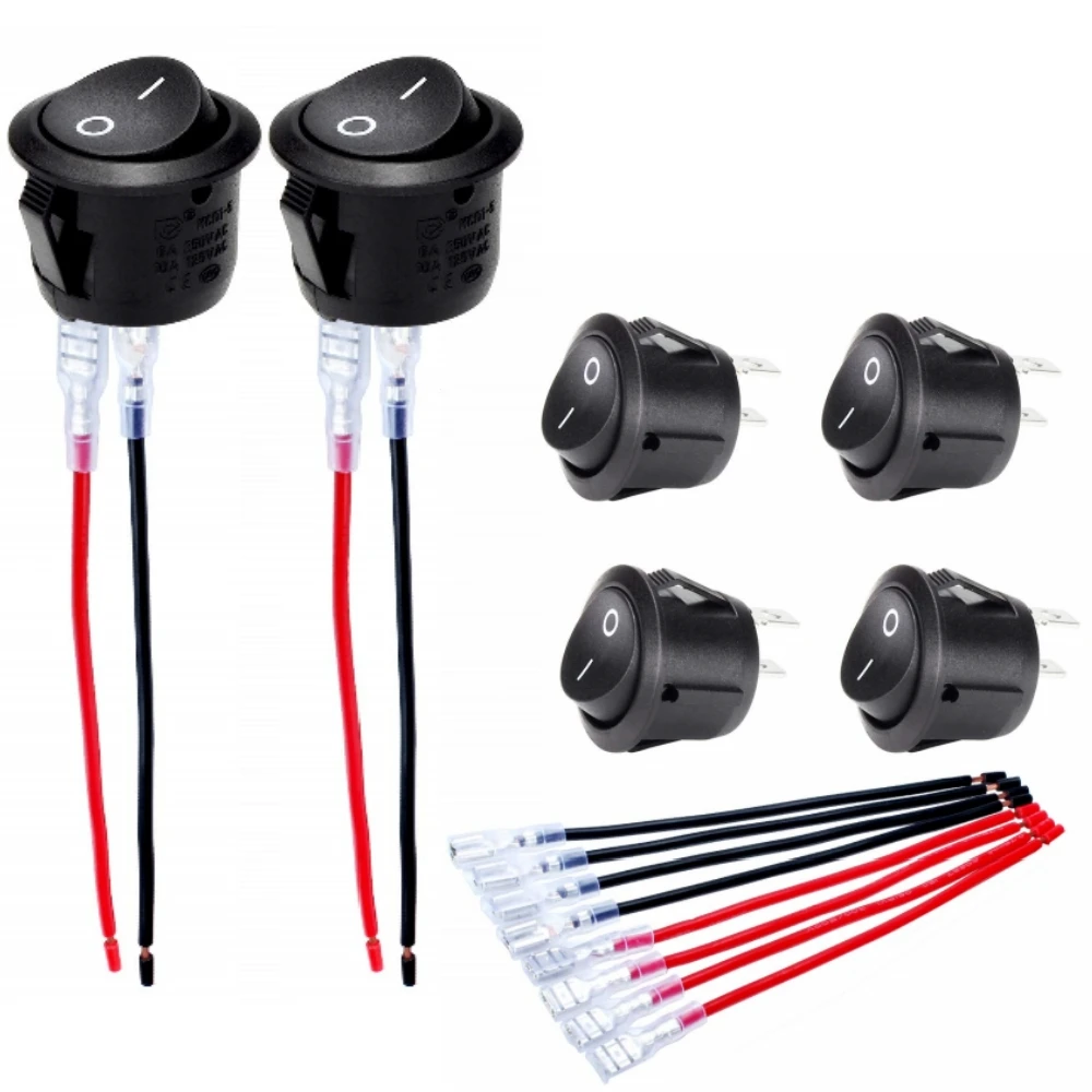 6 uds interruptor basculante redondo con cable AC 6A/ 250V 10A/ 125V SPST 2 pines 2 posiciones interruptor de palanca de encendido/apagado, interruptores basculantes redondos de encendido y apagado