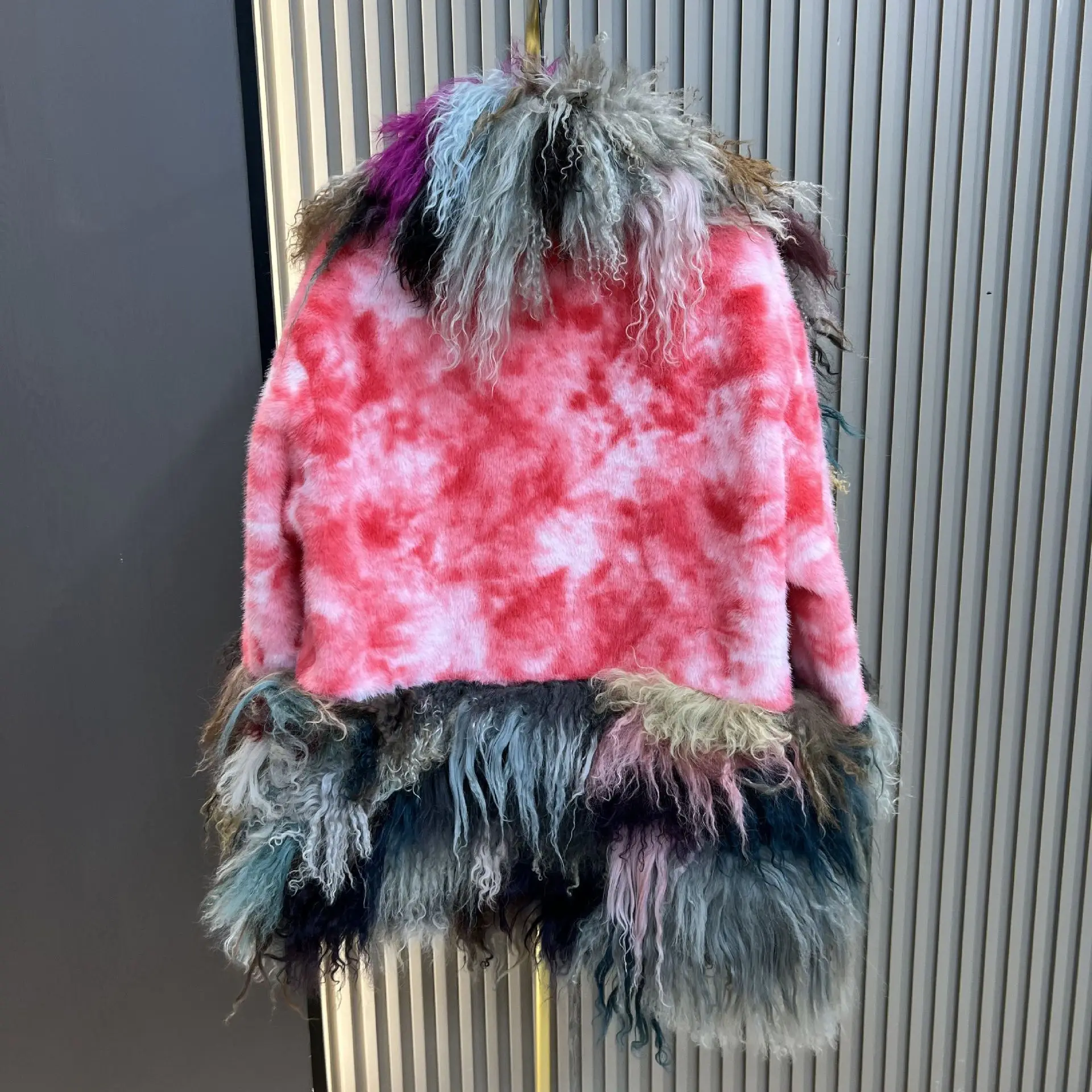 2025 outono inverno nova moda cor-bloco de comprimento médio falso pele de vison retalhos multicolorido engrossado quente elegante casaco de pele do falso