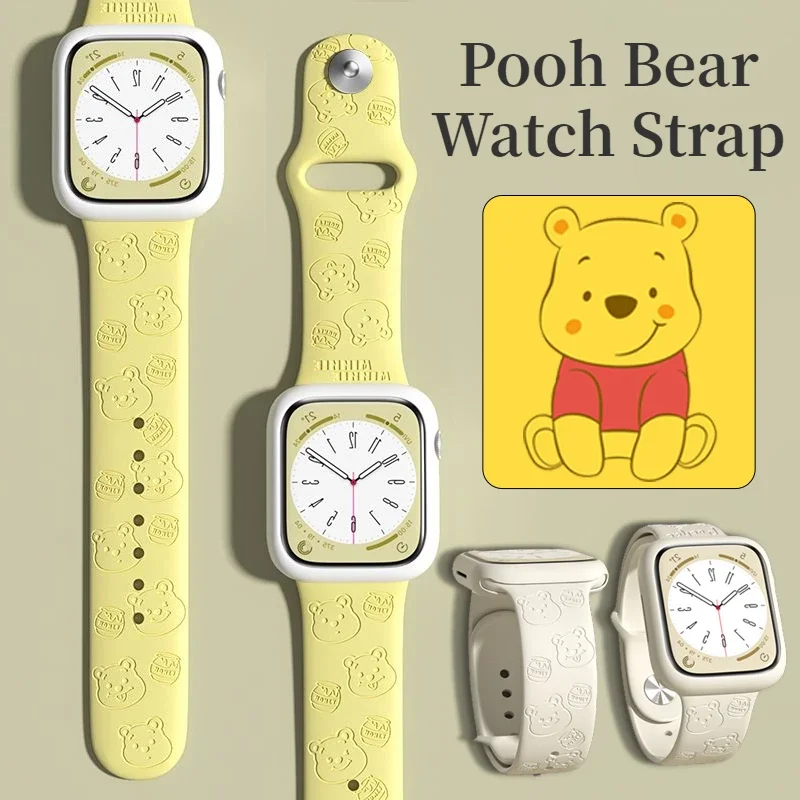 Disney Pooh Bear Silicone Strap For Apple Watch Band 45mm 44mm 49mm 41mm 42mm 40mm 38mm Bracelet Iwatch 8 Ultra 7 Se 4 5 6 band