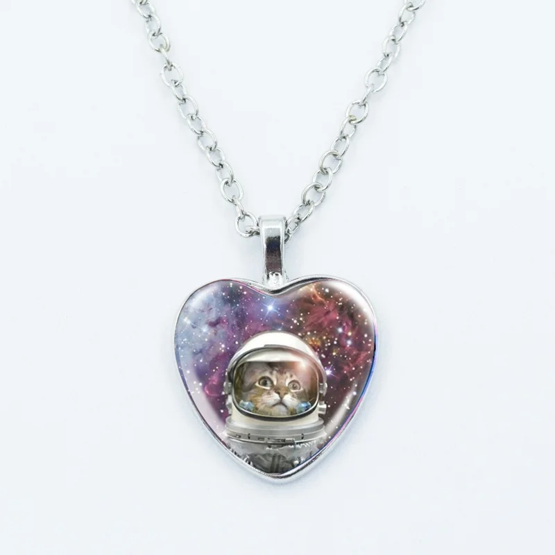 Kreative lustige Katzen-Memes-Herz-Anhänger-Halskette, Tierform, Kunstfoto, Glas-Cabochon-Schmuck, für Kinder und Frauen – Detail 6