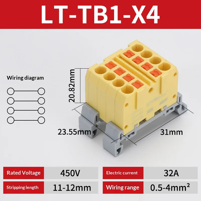 Push-in-Klemmenblock, Mehrfach-Ein- und Ausgangsklemme, Schnellverbindung von Drähten, DIN-Schienen-Kabelverbinder, Universelle Anschlussdose TB1-X6D