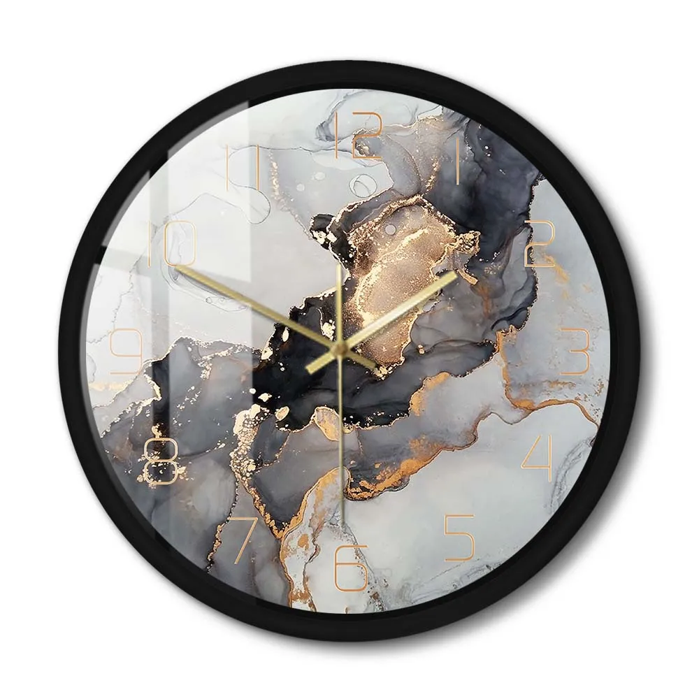 

Abstract Alcohol Ink Printed Metal Frame Wall Clock Silent Modern Watercolor Art Marble Texture Wall Watch For Home Office Decor