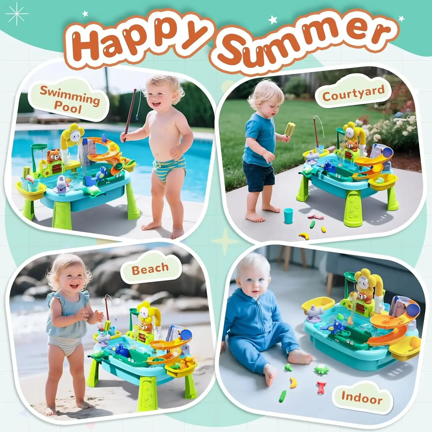 Mesa de agua para niños pequeños con bomba de agua, mesa de arena y agua para niños de 4 a 8 años, juego de pesca, juguetes de verano para patio trasero al aire libre