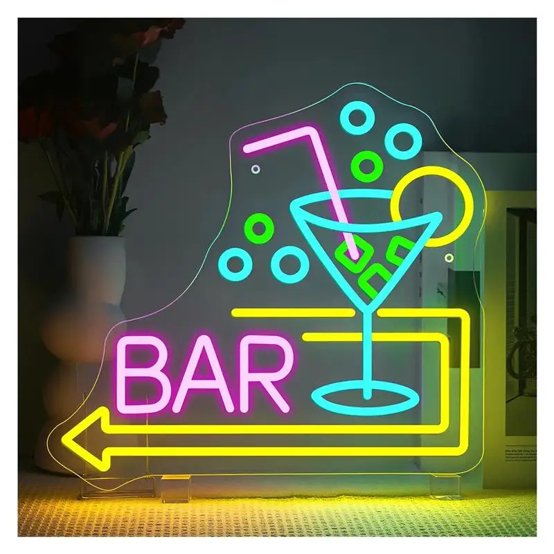 Cocktails Bar With Arrow Neon Sign Business Wall Window Display Decor For Bar Party Pub Club Bistro 38x35cm