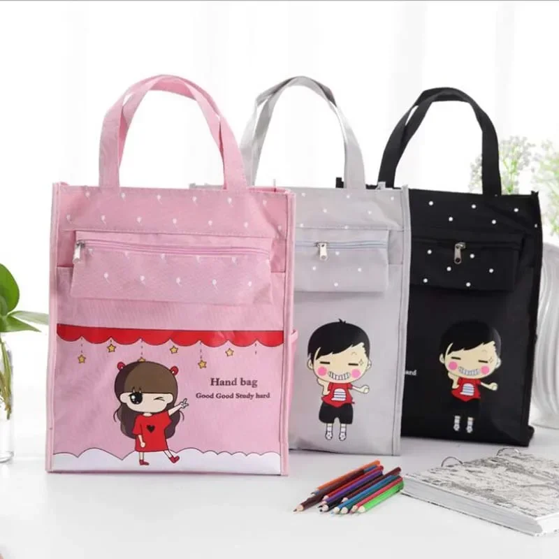 Cartoon Review Bag Student Cloth Art Portable Study Bag Student Tutorial Bag Random Pattern 1Pcs