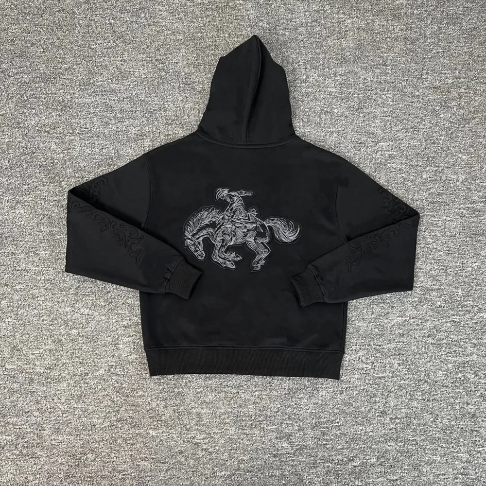 الشتاء Derschutze مقنعين قبعات رعاة البقر الغربية ركوب الخيل توتنهام المطرزة سترة الثقيلة النسيج البلوز الرجال النساء الأسود قلنسوة من القطن #1