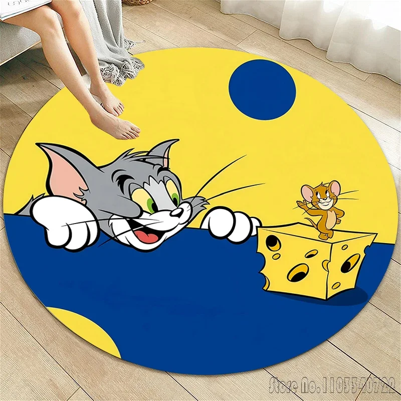 Anime Tom and Jerry Round Carpet for Living Room Rugs Camping Picnic Mats Flannel Anti-Slip ,carpets for Living Room Anime Rug