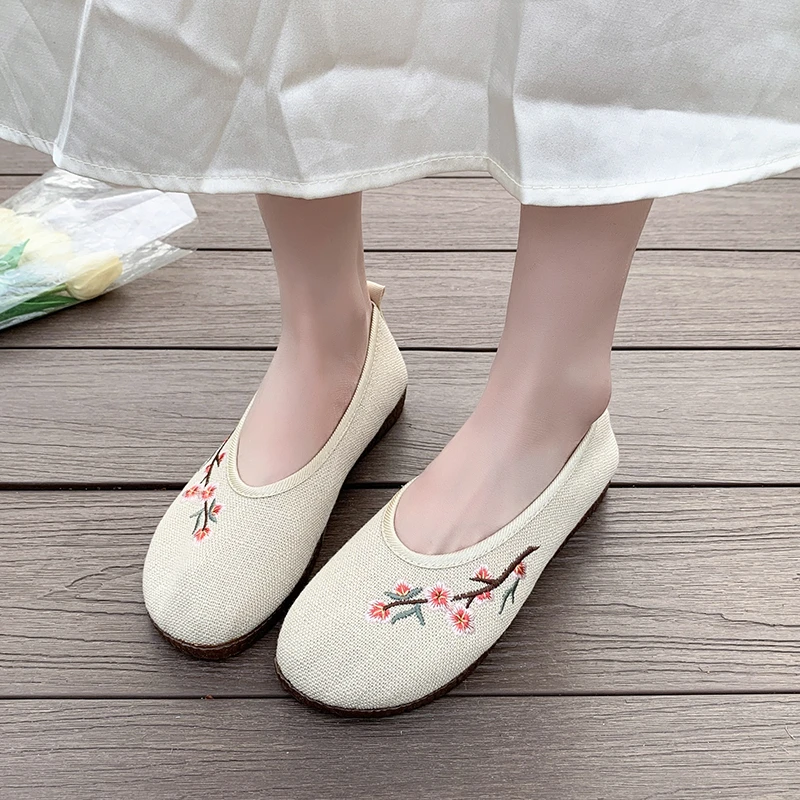 2024 New Chinese Style Printed Women\'s Flat Shoes Summer Comfortable Breathable Mom Shoes Women Outdoor Casual Walking Shoes