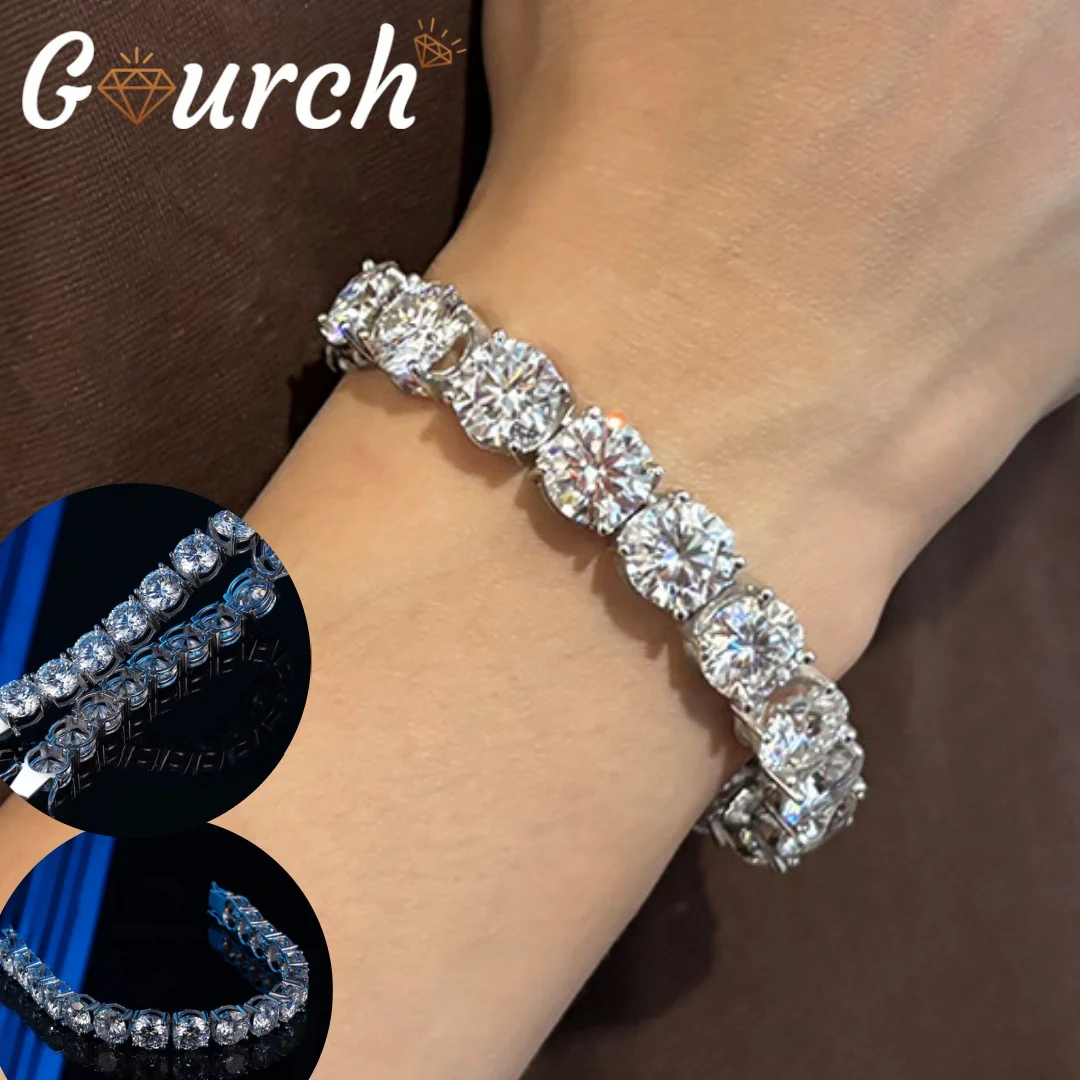 

Теннисный браслет Gourch 4CT с муассанитом и бриллиантами для мужчин, стерлинговое серебро S925, цепочка в стиле хип-хоп, роскошные ювелирные изделия для свадебного подарка