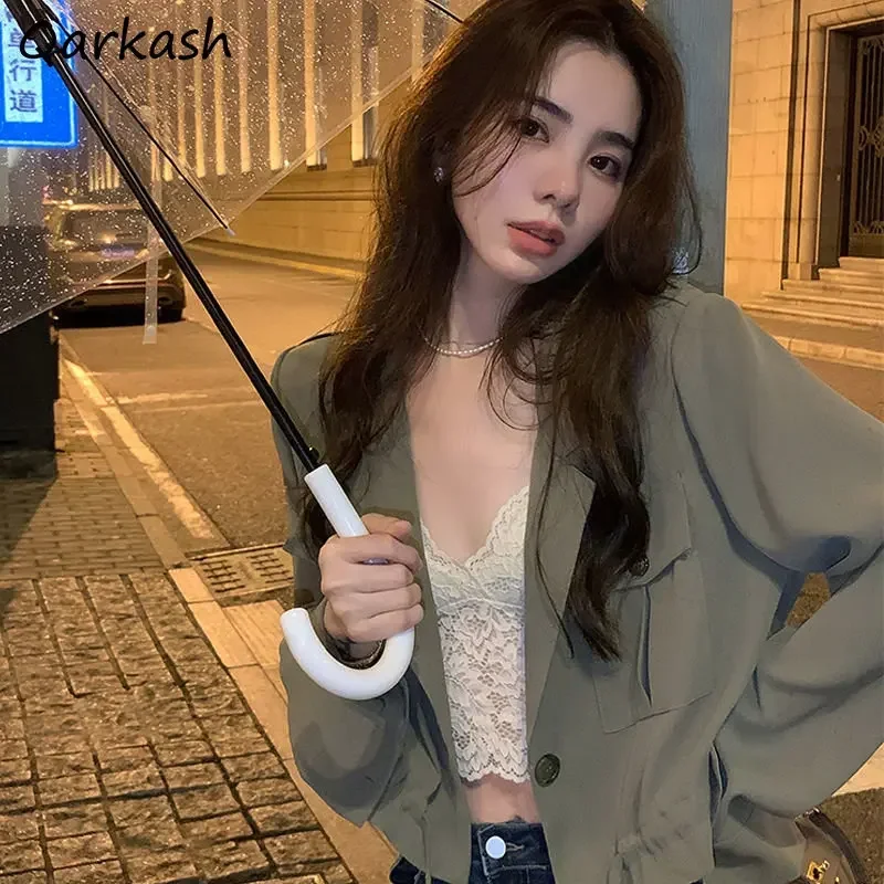 

Crop Blazers Women Loose Office Lady Outwear Chic Single Button Spring Fashion Ulzzang Cozy All-match Casual Streetwear Clothing
