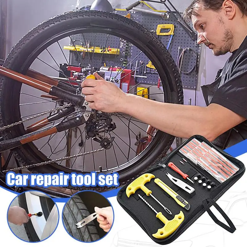 Car Tire Repair Kit Studding Tool with Rubber Strips Tool Puncture Plug Tool Set Glue Free Auto Motorcycle Repair Tire Film Nail