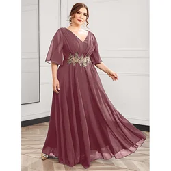 Plus size 2023 4xl 5xl chiffon flor remendo v vestido de manga curta casamento solto luxo v pescoço renda plus size vestido feminino verão m