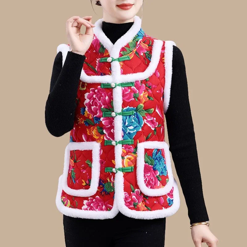2025 Autumn Winter Warm Vest Jacket Middle Aged Elderly Women with Plush Fashion Thick Sleeveless Cotton Vest Coat Top Waistcoat