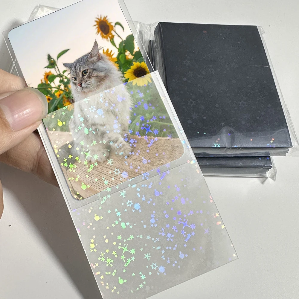 50Pcs Photocard Holder Glittery Star Idol Photo Card Sleeves Candy Color Protective Case Double-sided Card Film Storage Bag