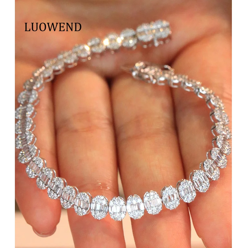 LUOWEND 100% 18K White Gold Bracelet Women Classic Oval Shape 3.50carat Real Natural Diamond Bracelet High Party Jewelry