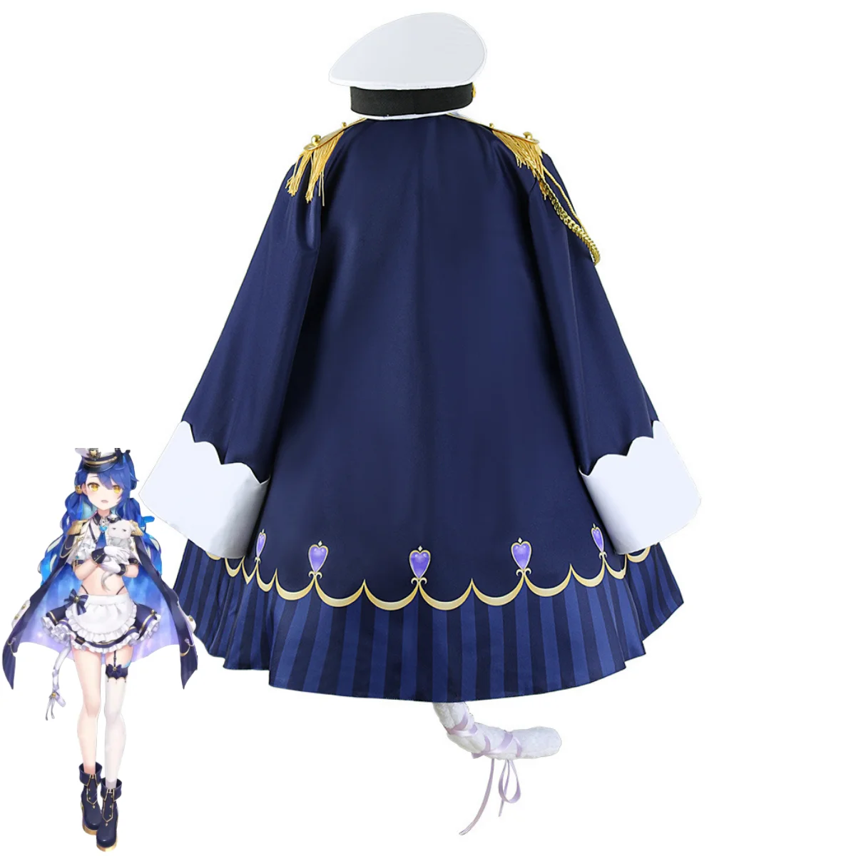 Anime Youtube Vtuber Nijisanji Amamiya Kokoro Cosplay Kostuum Militair Uniform Blauwe Mantel Cape Rok Pruik Vrouw Sexy Carnaval Set