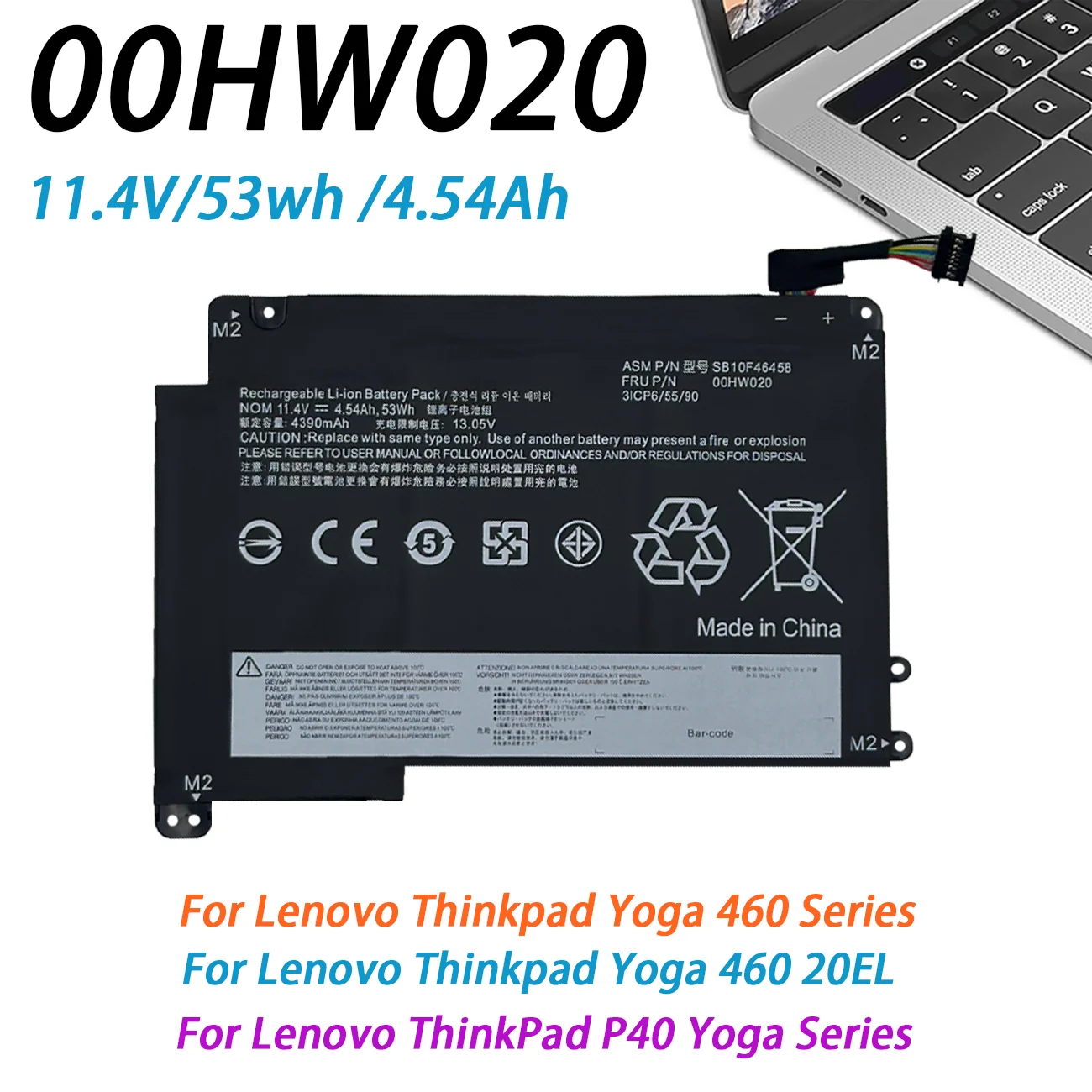 NEW 00HW020 Laptop Battery For LENOVO ThinkPad P40 Yoga 460 Yoga 14 SB10F46458 00HW021