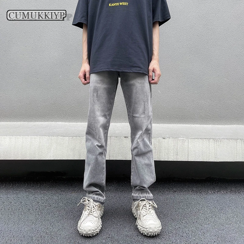 

CUMUKKIYP Fashionable Streetwear Jeans Men Y2k Baggy Hosen Denim Pants Washed Vintage Light Grey