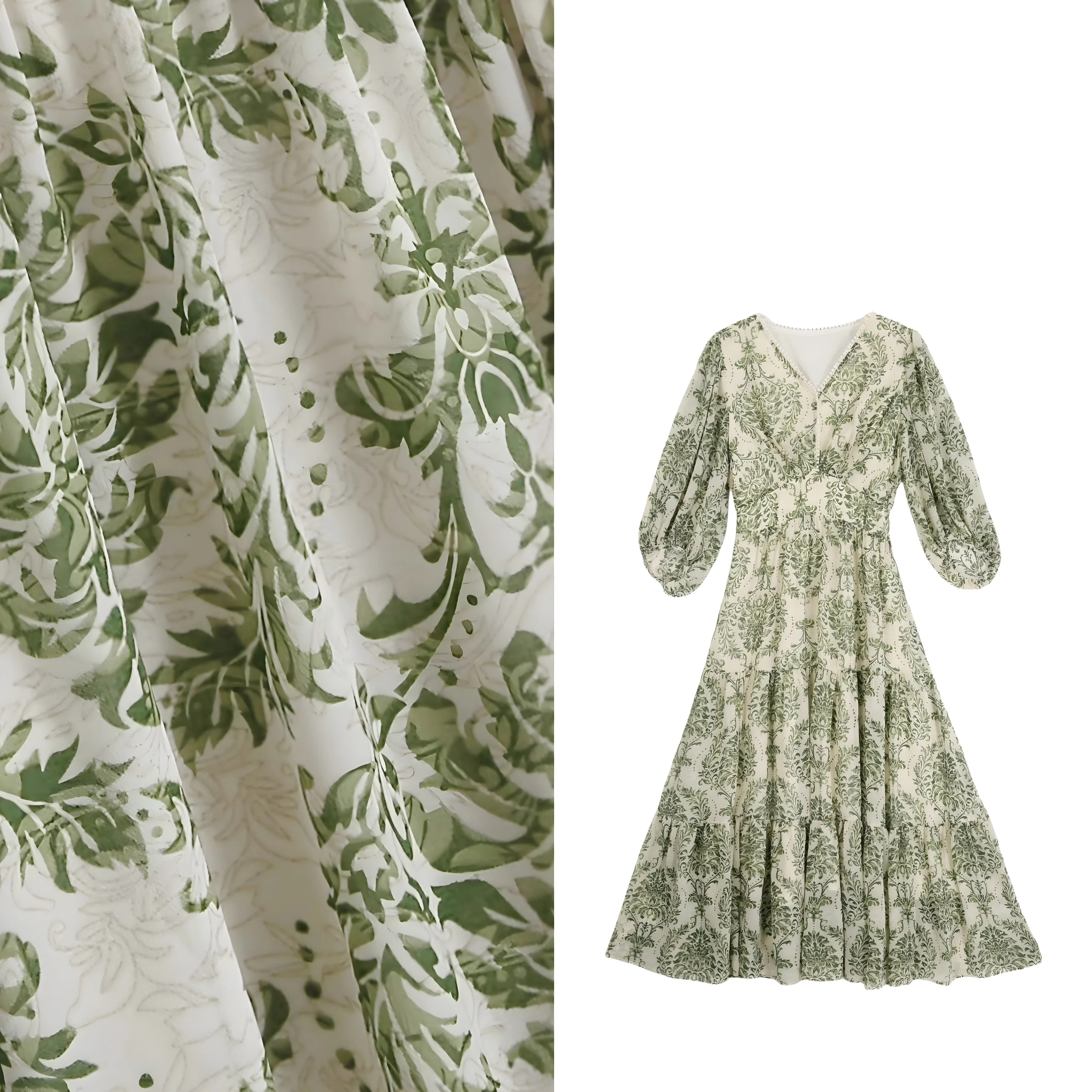French floral dress summer fashion women\'s new lantern sleeve V-neck waist slimming garden wind garden dress small fresh dress
