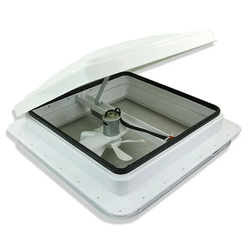 RV Roof Vent Cover with Motor and Fan, White Ventilation Lid for Camper Trailer