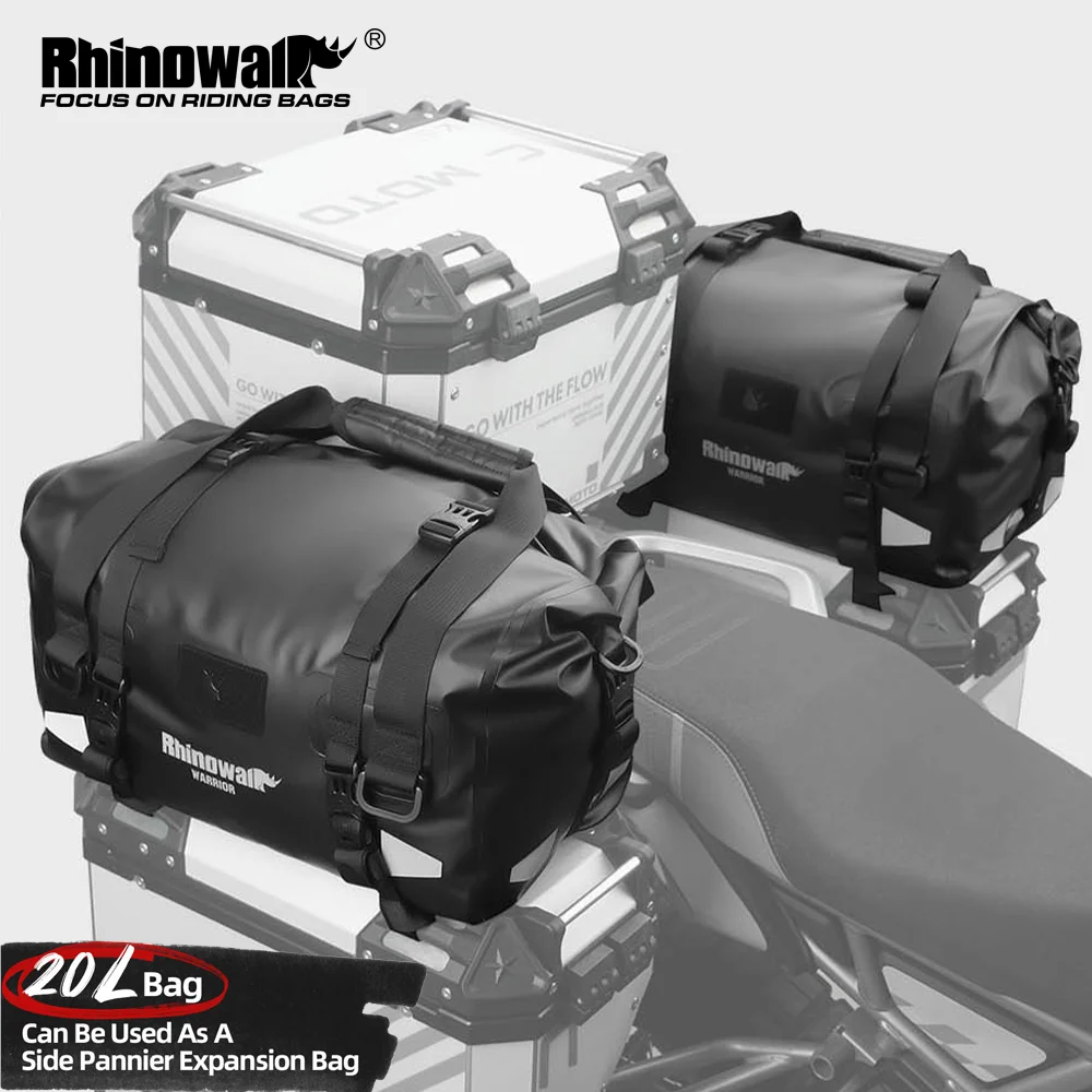 Rhinowalk Motorcycle Side Case Bag Top Box Expansion Bag 20L Waterproof Dry Reflective Tail Bag Backpack 1 Piece Back Seat Bag