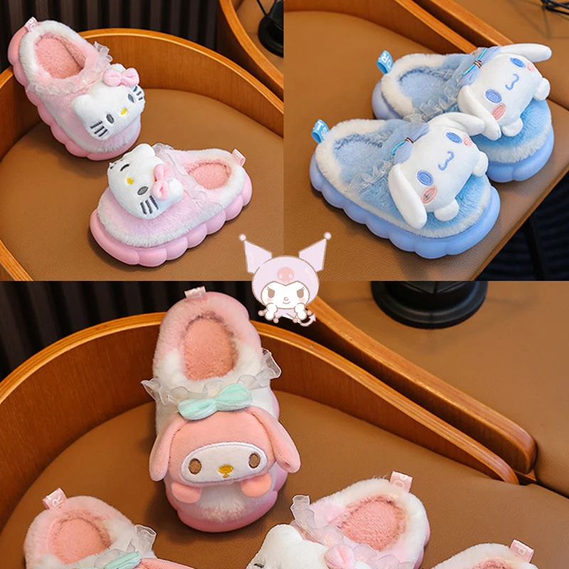 

Новые хлопковые тапочки Kuromi Hello Kitty для девочек, вельветовые, милые, осенне-зимние, новые домашние тапочки с мультяшным рисунком для мальчиков и девочек