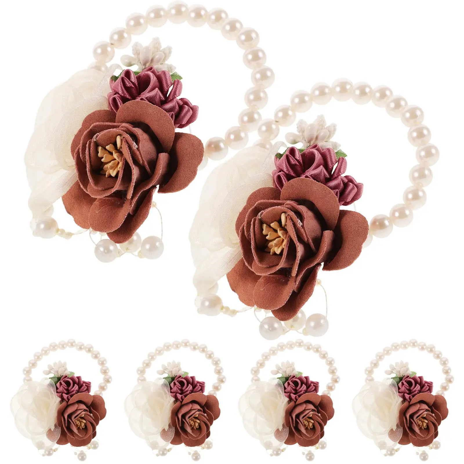 

6 Pcs Flower Bride Wrist Flowers Bride Flowers Bracelet Corsage Artificial Decoration Plastic Supplies Bridesmaid Wedding