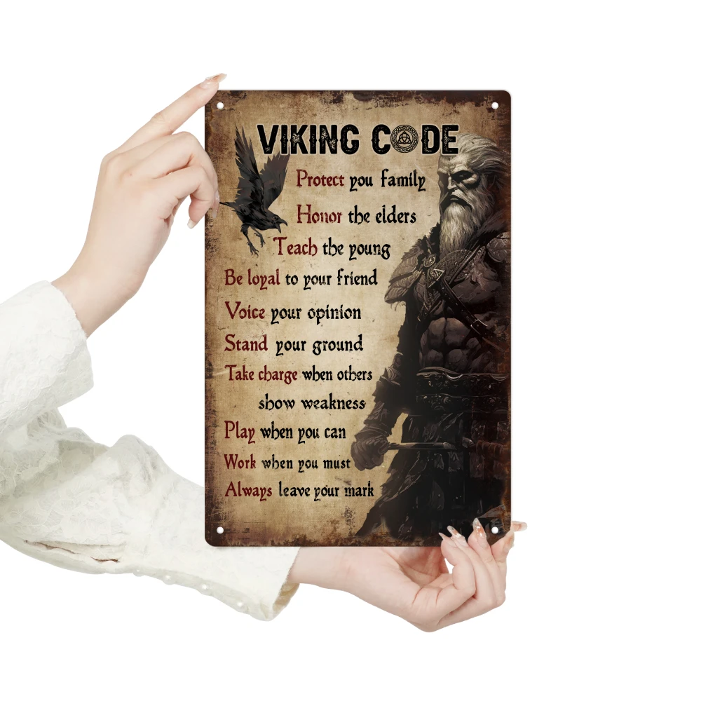 Putuo Decor 1pc Inspirational Quotes Vintage Tin Sign, Viking Code, Wall Decor for Home Bar Pub Club Man Cave, 7.8 X 11.8 Inches