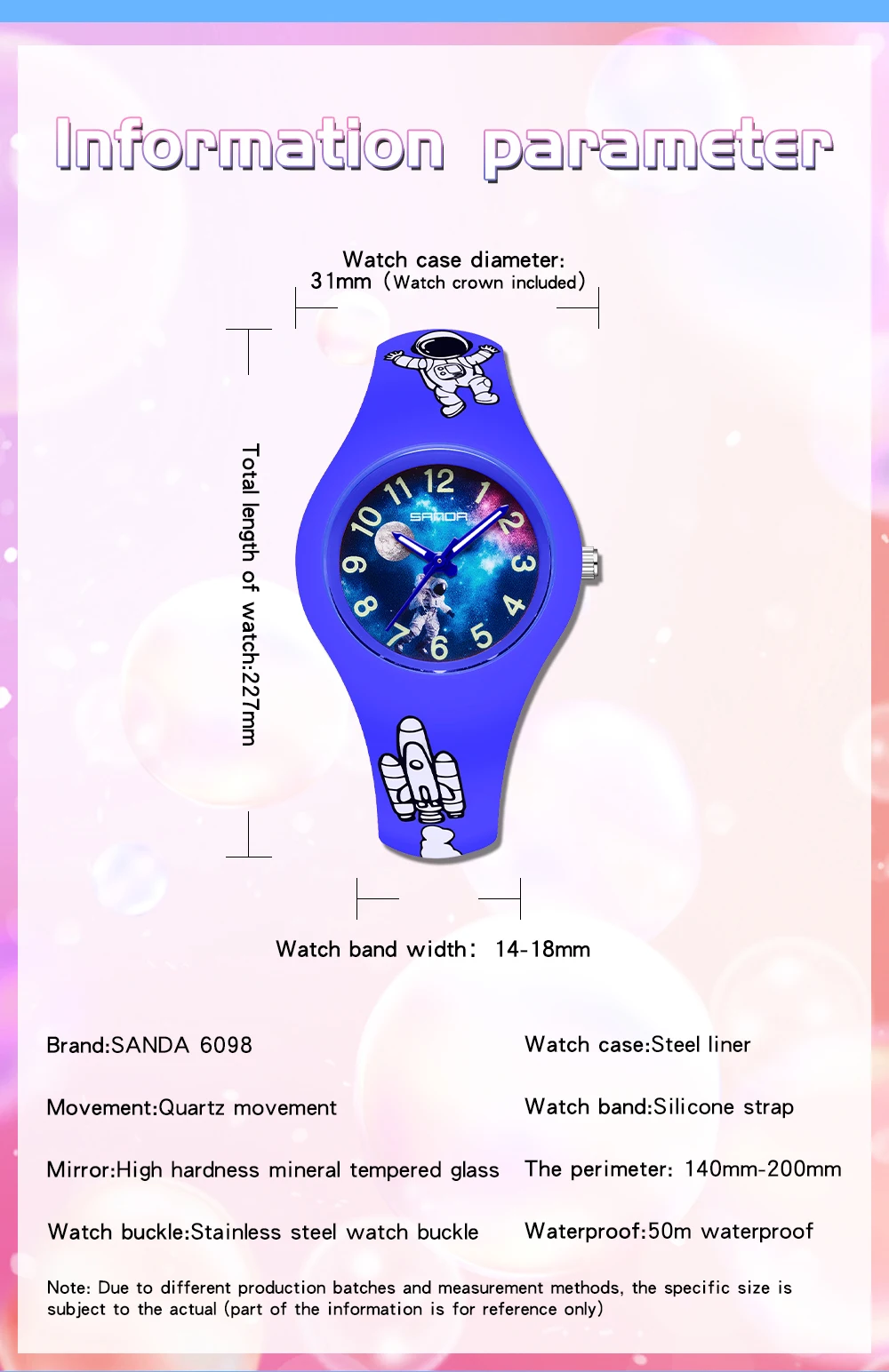 Sanda 6098 New Children's Watch Starry Sky Cartoon Student Male and Female Silicone Fashion Fluorescent Outdoor Waterproof Watch