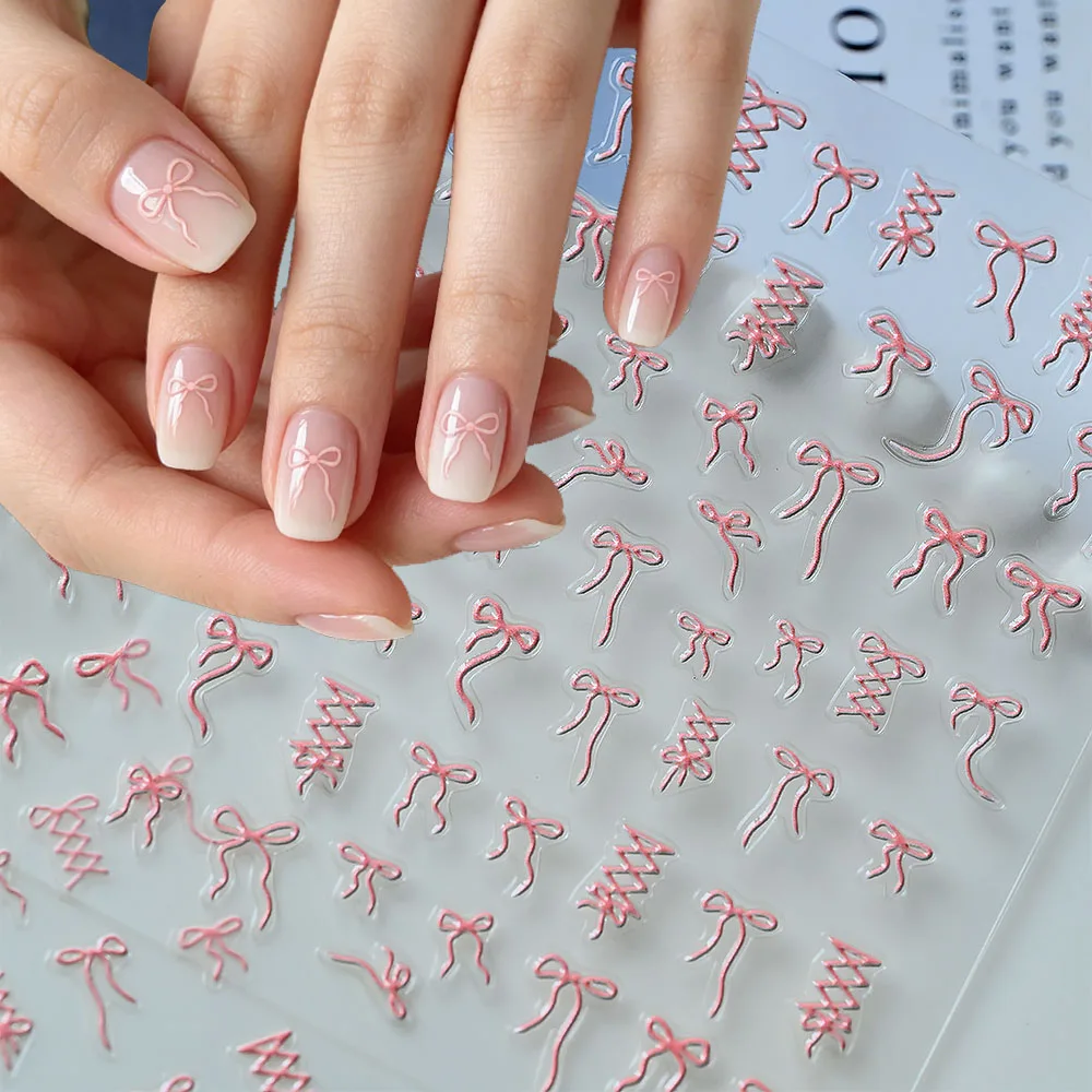 1pcs 5D Pink White Red Bow Nail Stickers Ballet Ribbon Bowknot Sweet Nail Art Decals Mini Ribbon Tie Embossed Manicure Stickers